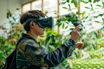Student Exploring Virtual Ecosystems with VR