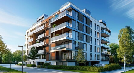 Obraz premium Condo Illustration. Modern Residential Building in Urban Setting with Architecture Concept