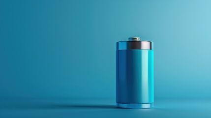 A blue battery is sitting on a blue background. Generate AI image