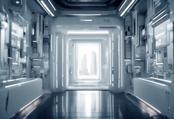 Obraz premium futuristic white middle door city metropolis architecture technology advanced modern urban center landmark unique structure