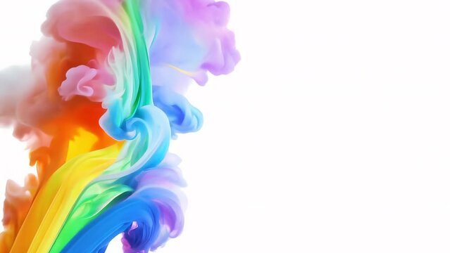 Colorful rainbow smoke steam on white background, clouds foggy overlay, abstract video background