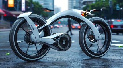 A high-tech bicycle with advanced features like self-balancing and smart navigation