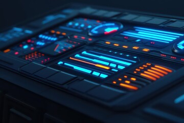 Fototapeta premium A minimalist control center where enchanted touch screens project spectral interfaces and glowing controls