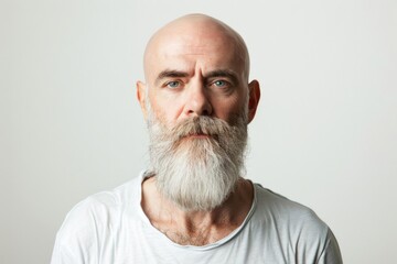 Obraz premium Bald Model. Brutal Man with Beard Isolated on White Background