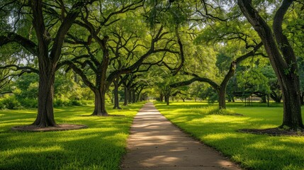 Fototapeta premium Texas Park. Serene Landscape with Trees, Greenery, and Scenic Paths in Houston