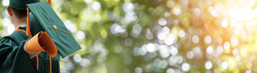 Obraz premium Graduate Cap with Blurred Green Bokeh Background.