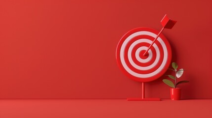 A red target symbolizing success and achievement, with a minimalist design and plenty of copy space for customization. The image is ideal for business and marketing concepts.