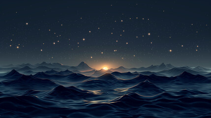 Obraz premium Ethereal Night Ocean with Starry Sky & Soft Waves Creating a Serene Landscape