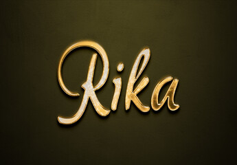 Old gold text effect of Japanese name Rika with 3D glossy style Mockup.