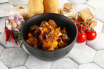 Homemade beef hungarian goulash with potato