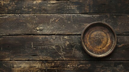 Old wooden table with a plate