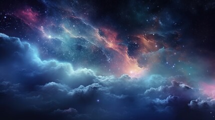 Fototapeta premium Abstract cosmic allure: a cloudy nebula adorns this stellar wallpaper, creating an enchanting representation of the universe.