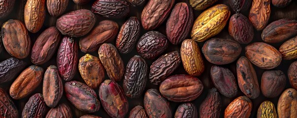 Illuminated Geometric Patterns of Cocoa Beans on Black Background with Neon Accents - Abstract High Detail Composition