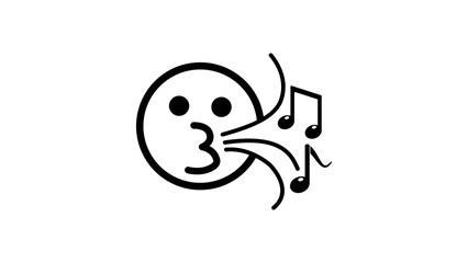 whistling face icon, black isolated silhouette