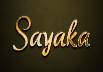 Old gold text effect of Japanese name Sayaka with 3D glossy style Mockup.