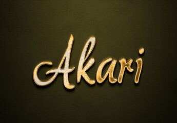 Old gold text effect of Japanese name Akari with 3D glossy style Mockup.