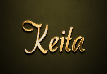 Old gold text effect of Japanese name Keita with 3D glossy style Mockup.