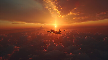 Fototapeta premium An airplane in the sunset sky