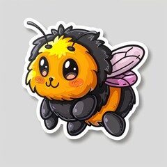 Fototapeta premium sticker of an adorable chibi beetle, simple flat illustration, cute and dreamy, white background, die cut sticker with border