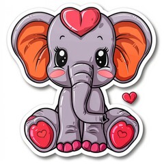 Naklejka premium sticker of an adorable chibi elephant, simple flat illustration, cute and dreamy, white background, die cut sticker with border