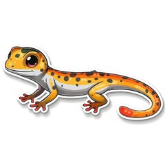  sticker of an adorable chibi gecko, simple flat illustration, cute and dreamy, white background, die cut sticker with border