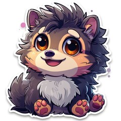 Obraz premium sticker of an adorable chibi hedgehog, simple flat illustration, cute and dreamy, white background, die cut sticker with border