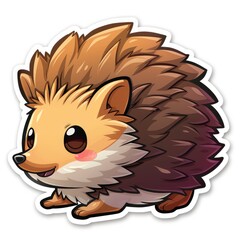  sticker of an adorable chibi hedgehog, simple flat illustration, cute and dreamy, white background, die cut sticker with border