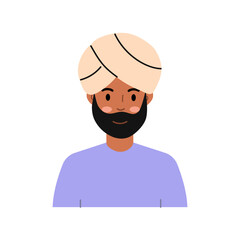 Man Wearing Turban He is wearing a purple shirt.