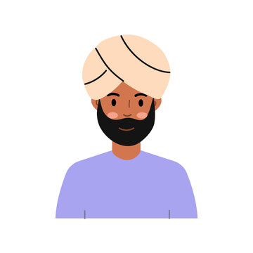 sikh man portrait, beige turban, purple shirt clip art preview