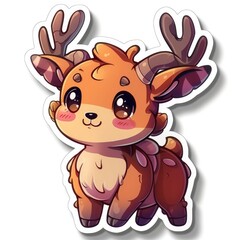 Fototapeta premium sticker of an adorable chibi moose, simple flat illustration, cute and dreamy, white background, die cut sticker with border
