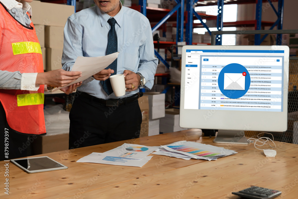 Poster email notification message showing on computer screen snugly. digital marketing message information 