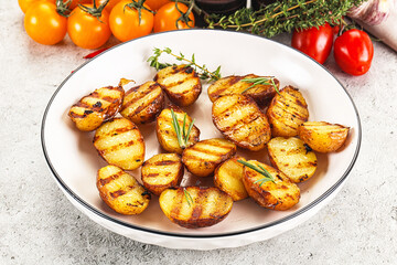 Grilled young small baby potato