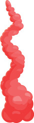 Red smoke is slowly rising up in a spiral shape forming a swirling column of vapor on white background
