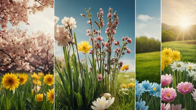 spring theme vertical picture collage banner background