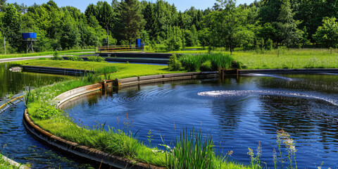 Closeup outdoor wastewater treatment plant