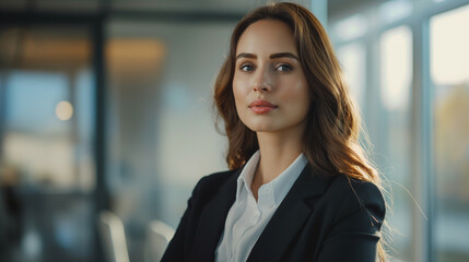 Naklejka premium Businesswoman in a video conference call with global partners, highly professional photo picture with clear focus and sharp details, businesswoman, with copy space