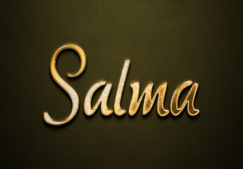 Old gold text effect of Arabic name Salma with 3D glossy style Mockup.