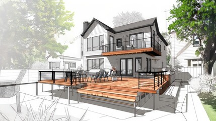 Detailed plans for deck addition to a home, deck, addition, home improvement, construction, blueprint, planning.