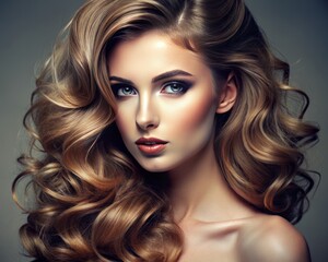 Fototapeta premium Close-up of a girl with a voluminous side swept hairstyle, showcasing volume and texture in a side sweep.