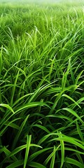 Obraz premium A detailed close-up of vibrant, lush green grass blades basking in sunlight, creating a dense and refreshing natural texture. Green Grass Blades in Sunlight - Nature's Vibrant Freshness