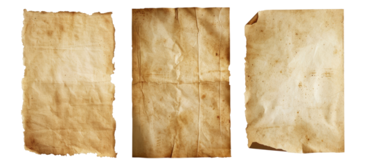 PNG Set Organic Old Wrinnkled Paper Blank Texture Mockup Isolated On Transparent Background