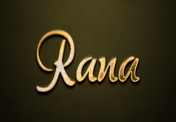 Old gold text effect of Arabic name Rana with 3D glossy style Mockup.