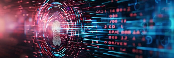 Fototapeta premium Wide futuristic banner showcases integration of 2FA authentication, cybersecurity features
