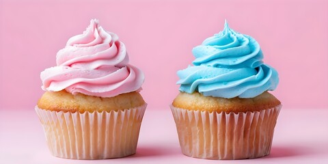 Gender Reveal Party Invitation Featuring Pink and Blue Cupcakes for Children. Concept Gender Reveal Party, Invitation Design, Pink Cupcakes, Blue Cupcakes, Children's Event
