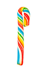 Colorful Candy Cane Isolated on White Background - Close-up