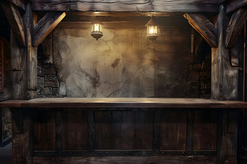 big empty counter made of ancient medieval wood