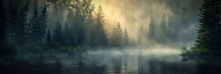 Misty Forest Morning by the River