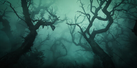 Eerie Dark Forest with Twisted Trees