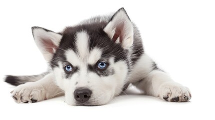 Obraz premium Isolated Siberian Husky Puppy on White Background