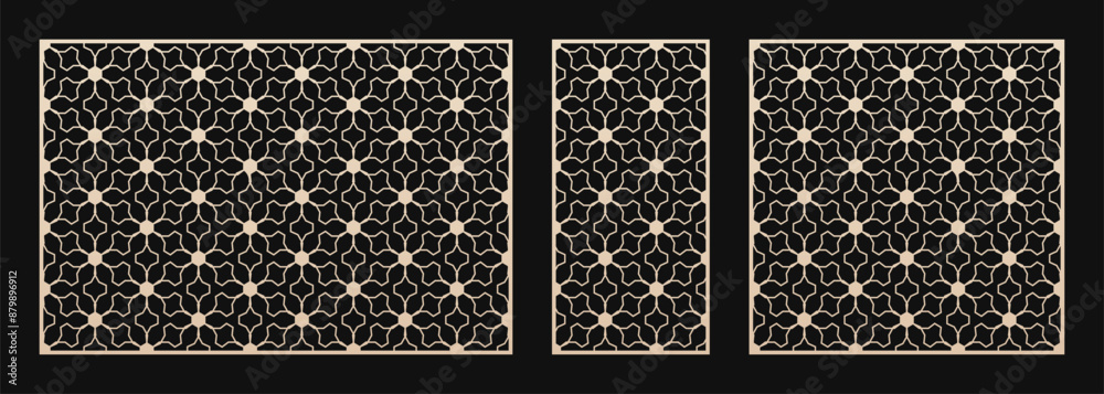 Aufkleber decorative stencils for laser cut, cnc cutting. vector panels with abstract geometric pattern, mesh,
